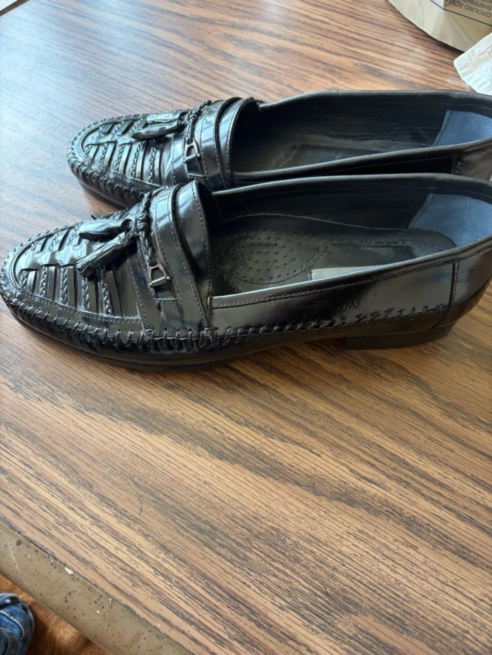 Stacy Adams Black Braided Leather Loafers, sz 9W, NWOT